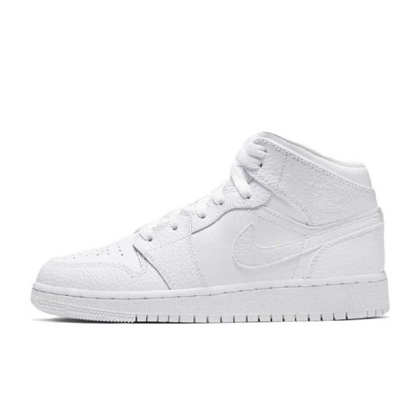Nike Air Jordan 1 Mid Tops Gs Triple Sko Dame Hvite