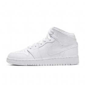 Nike Air Jordan 1 Mid Tops Gs Triple Sko Dame Hvite