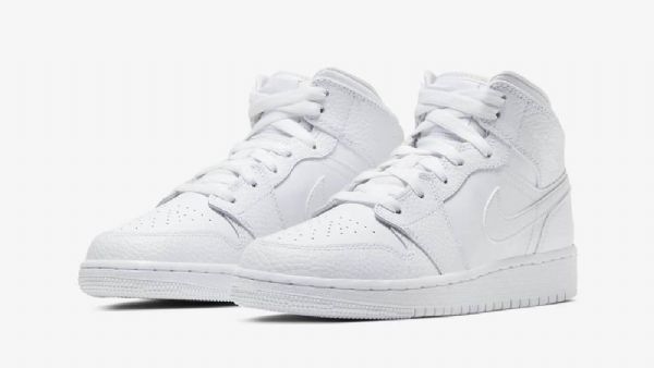 Nike Air Jordan 1 Mid Tops Gs Triple Sko Dame Hvite