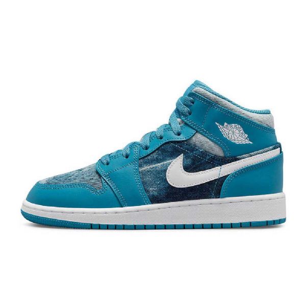 Nike Air Jordan 1 Mid Tops Gs Washed Sko Dame Turkis