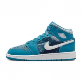 Nike Air Jordan 1 Mid Tops Gs Washed Sko Dame Turkis