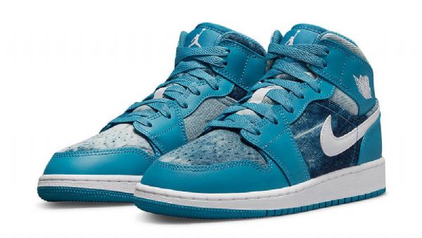 Nike Air Jordan 1 Mid Tops Gs Washed Sko Dame Turkis