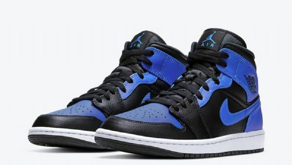 Nike Air Jordan 1 Mid Tops Hyper Royal Sko Dame Svarte Blå