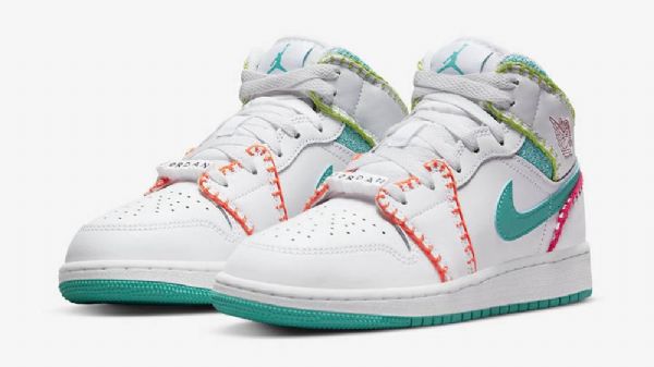 Nike Air Jordan 1 Mid Tops Knit Gs Sko Dame Hvite Multicolor