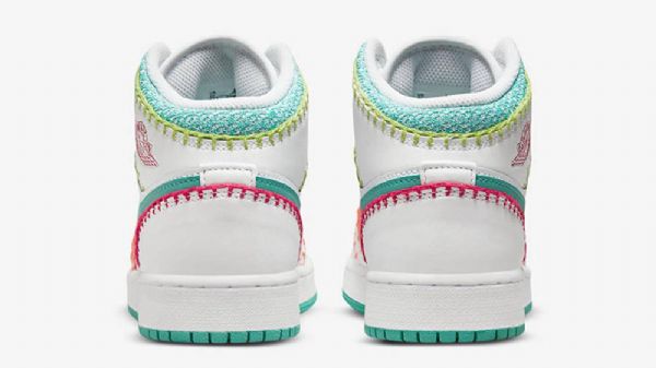Nike Air Jordan 1 Mid Tops Knit Gs Sko Dame Hvite Multicolor