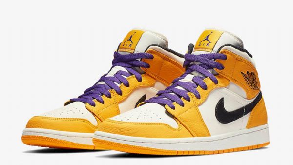Nike Air Jordan 1 Mid Tops Lakers Sko Herre Gul