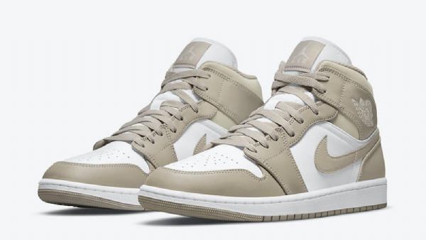 Nike Air Jordan 1 Mid Tops Linen Sko Dame Olivengrønne Hvite