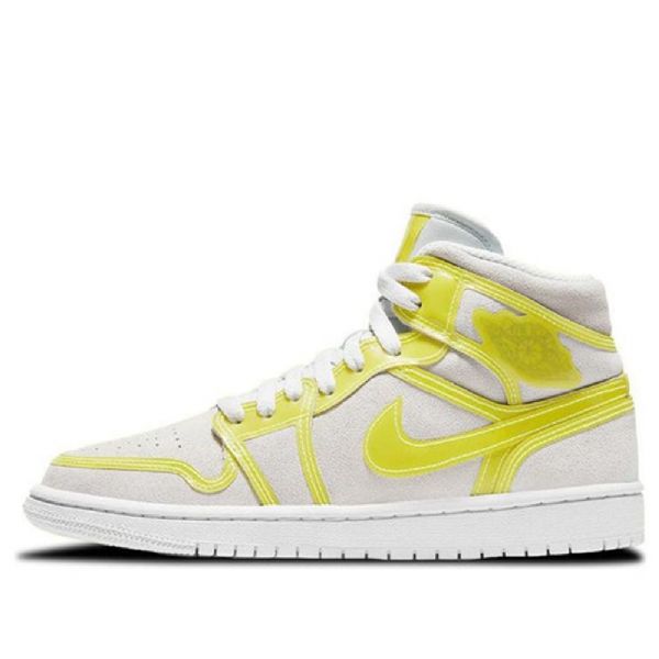 Nike Air Jordan 1 Mid Tops Lx Retro Basketball Shoes Dame Hvite Gul