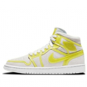 Nike Air Jordan 1 Mid Tops Lx Retro Basketball Shoes Dame Hvite Gul