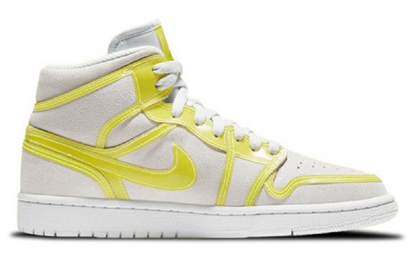 Nike Air Jordan 1 Mid Tops Lx Retro Basketball Shoes Dame Hvite Gul