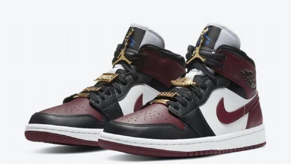 Nike Air Jordan 1 Mid Tops Maroon Sko Dame Burgunder Svarte