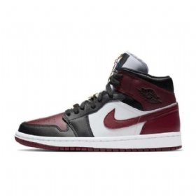 Nike Air Jordan 1 Mid Tops Maroon Sko Herre Burgunder Svarte