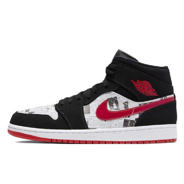 Nike Air Jordan 1 Mid Tops Newspaper Air Times Sko Herre Svarte