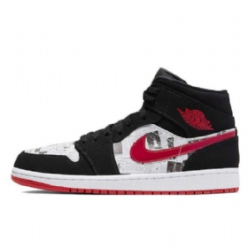 Nike Air Jordan 1 Mid Tops Newspaper Air Times Sko Herre Svarte
