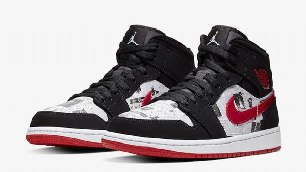 Nike Air Jordan 1 Mid Tops Newspaper Air Times Sko Herre Svarte