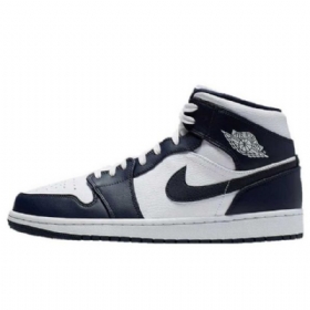 Nike Air Jordan 1 Mid Tops Obsidian Sko Herre Hvite