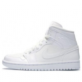 Nike Air Jordan 1 Mid Tops Patent Retro Basketball Shoes Dame Hvite