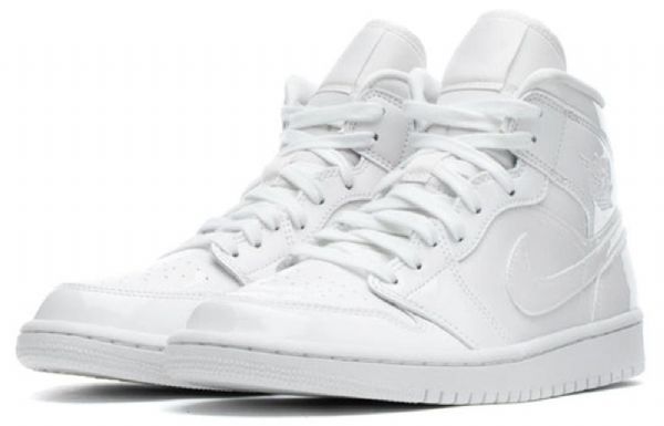 Nike Air Jordan 1 Mid Tops Patent Retro Basketball Shoes Dame Hvite