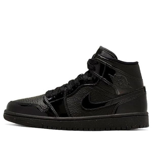 Nike Air Jordan 1 Mid Tops Patent Retro Basketball Shoes Dame Svarte