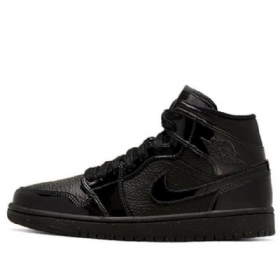 Nike Air Jordan 1 Mid Tops Patent Retro Basketball Shoes Dame Svarte