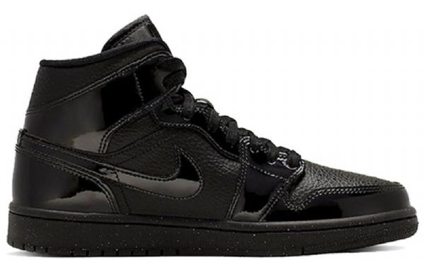 Nike Air Jordan 1 Mid Tops Patent Retro Basketball Shoes Dame Svarte