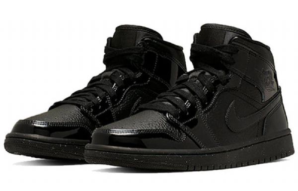 Nike Air Jordan 1 Mid Tops Patent Retro Basketball Shoes Dame Svarte