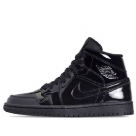 Nike Air Jordan 1 Mid Tops Patent Se Retro Basketball Shoes Dame Svarte