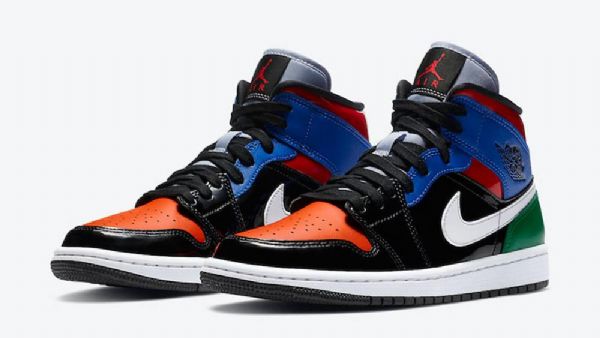 Nike Air Jordan 1 Mid Tops Patent Sko Herre Multicolor