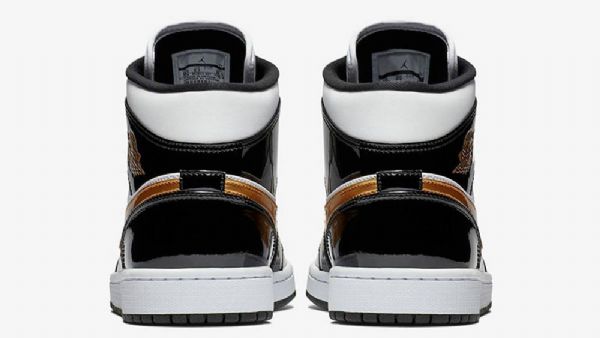 Nike Air Jordan 1 Mid Tops Patent Sko Herre Svarte Hvite Gull