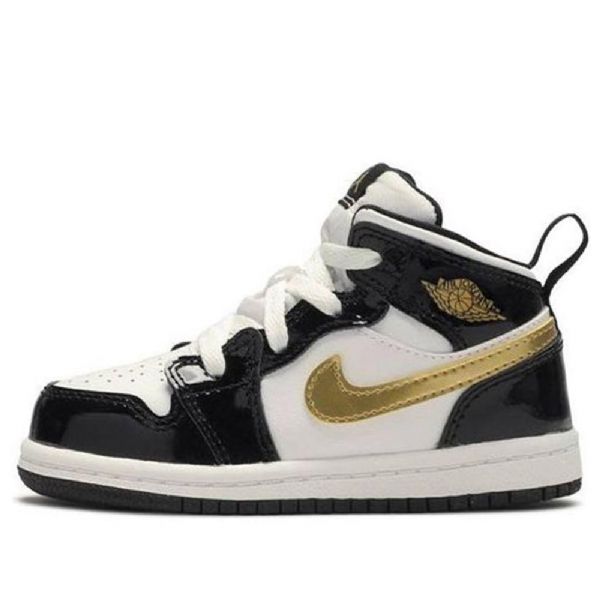 Nike Air Jordan 1 Mid Tops Patent Td Sko Barn Svarte Gull
