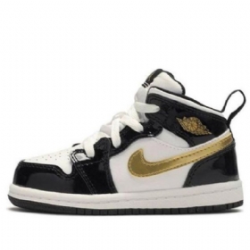 Nike Air Jordan 1 Mid Tops Patent Td Sko Barn Svarte Gull