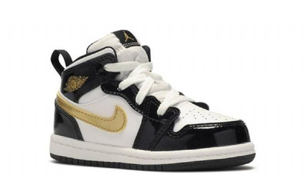 Nike Air Jordan 1 Mid Tops Patent Td Sko Barn Svarte Gull