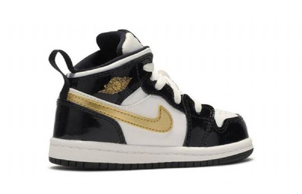 Nike Air Jordan 1 Mid Tops Patent Td Sko Barn Svarte Gull