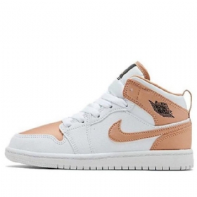 Nike Air Jordan 1 Mid Tops Ps Retro Basketball Shoes Herre Hvite Rosa Gull