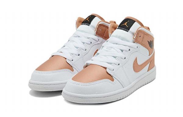 Nike Air Jordan 1 Mid Tops Ps Retro Basketball Shoes Herre Hvite Rosa Gull