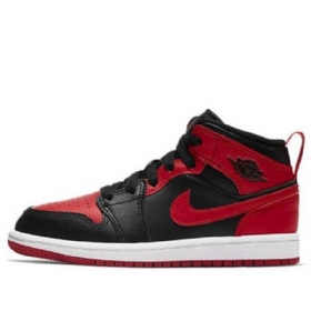 Nike Air Jordan 1 Mid Tops Ps Retro Basketball Shoes Herre Svarte Rød