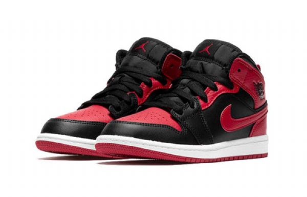 Nike Air Jordan 1 Mid Tops Ps Retro Basketball Shoes Herre Svarte Rød