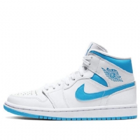 Nike Air Jordan 1 Mid Tops Retro Basketball Shoes Dame Blå Hvite