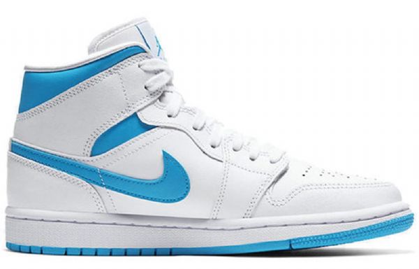 Nike Air Jordan 1 Mid Tops Retro Basketball Shoes Dame Blå Hvite