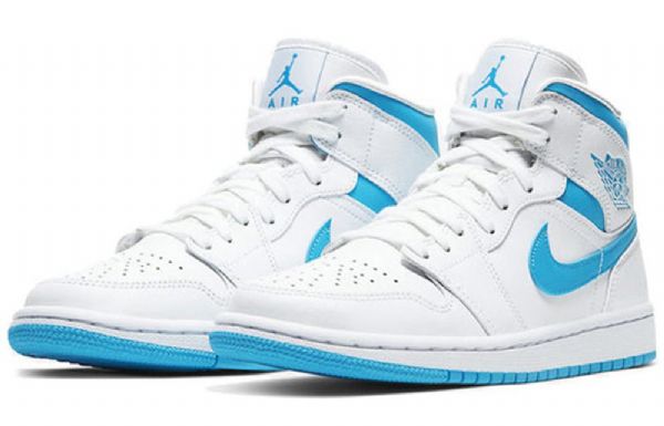 Nike Air Jordan 1 Mid Tops Retro Basketball Shoes Dame Blå Hvite
