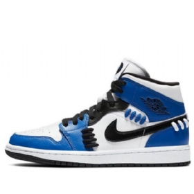 Nike Air Jordan 1 Mid Tops Retro Basketball Shoes Dame Blå Hvite