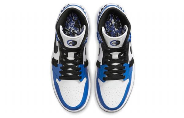 Nike Air Jordan 1 Mid Tops Retro Basketball Shoes Dame Blå Hvite