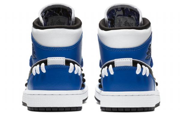 Nike Air Jordan 1 Mid Tops Retro Basketball Shoes Dame Blå Hvite