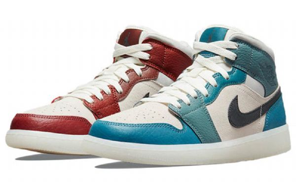 Nike Air Jordan 1 Mid Tops Retro Basketball Shoes Dame Blå Rød