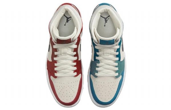 Nike Air Jordan 1 Mid Tops Retro Basketball Shoes Dame Blå Rød