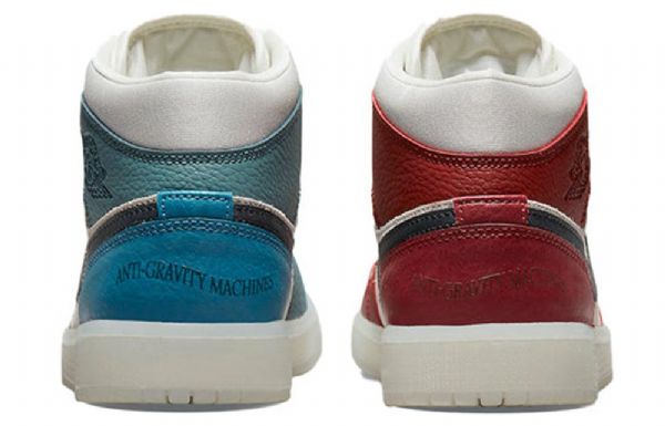 Nike Air Jordan 1 Mid Tops Retro Basketball Shoes Dame Blå Rød