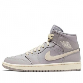 Nike Air Jordan 1 Mid Tops Retro Basketball Shoes Dame Grå Lyse