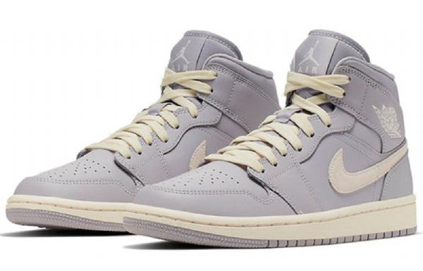 Nike Air Jordan 1 Mid Tops Retro Basketball Shoes Dame Grå Lyse