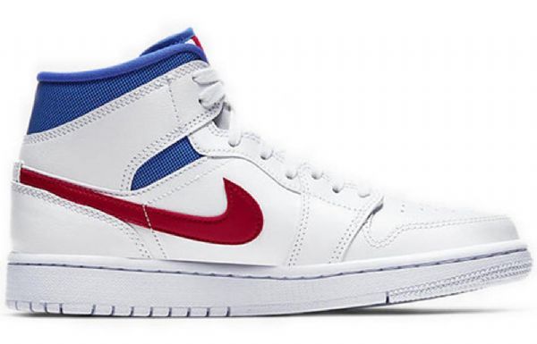 Nike Air Jordan 1 Mid Tops Retro Basketball Shoes Dame Hvite Blå Rød