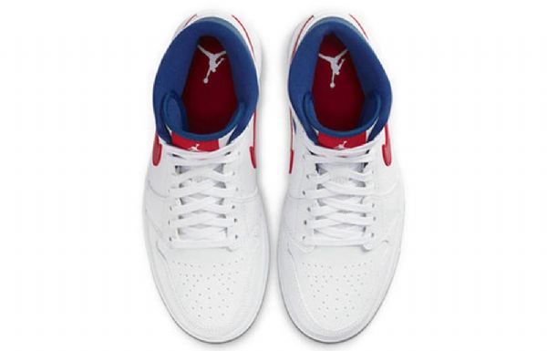 Nike Air Jordan 1 Mid Tops Retro Basketball Shoes Dame Hvite Blå Rød